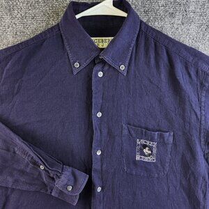 Iceberg Shirt Disney Medium Blue Long Sleeve Button Up Mickey Mouse Embroidery
